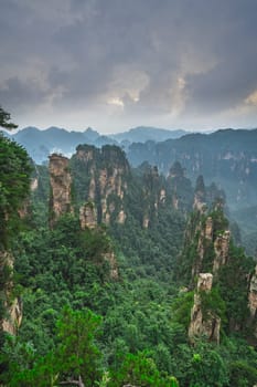 Stone pillars of Tianzi mountains in Zhangjiajie National park which is a famous tourist attraction, Wulingyuan, Hunan Province, China