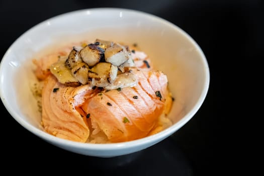 Salmon Donburi with Foie Gras Japanese Groumet cuisine