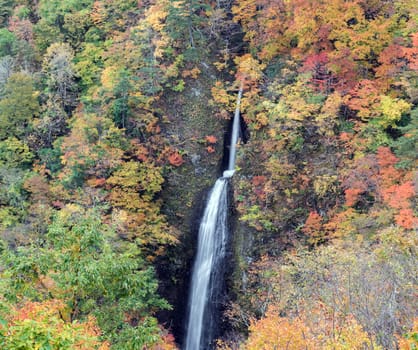 Tsumijikura Taki waterfall in autumn Fall season at Fukushima Japan