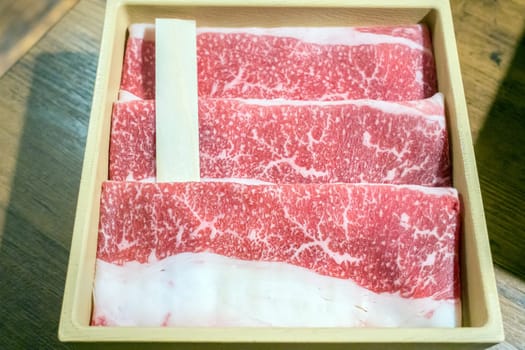 premium japanese raw beef meat set with blank label  ready to cook Shabu shabu and sukiyaki