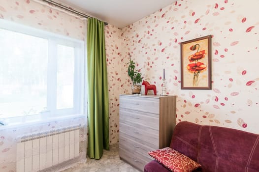Russia, Moscow- June 11, 2019: interior room apartment. standard repair decoration in hostel
