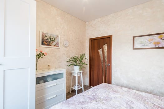 Russia, Moscow- June 11, 2019: interior room apartment. standard repair decoration in hostel
