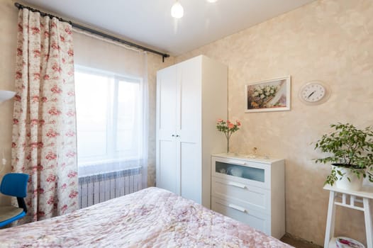 Russia, Moscow- June 11, 2019: interior room apartment. standard repair decoration in hostel