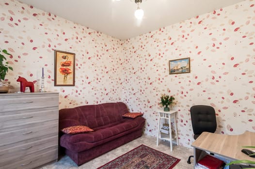 Russia, Moscow- June 11, 2019: interior room apartment. standard repair decoration in hostel