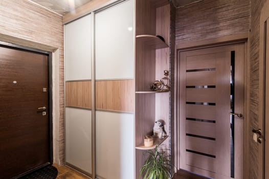 Russia, Moscow- June 11, 2019: interior room apartment. standard repair decoration in hostel. room doors, repair