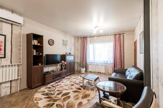Russia, Moscow- June 11, 2019: interior room apartment. standard repair decoration in hostel