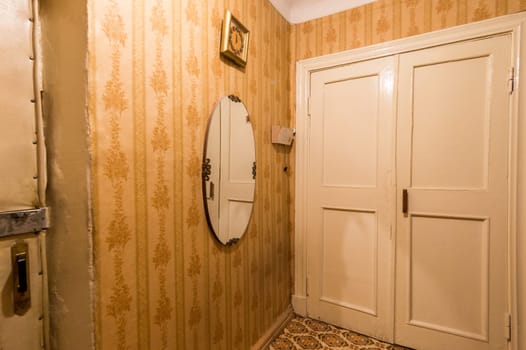 Russia, Moscow- June 11, 2019: interior room apartment. standard repair decoration in hostel. room doors, repair