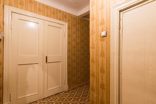 Russia, Moscow- June 11, 2019: interior room apartment. standard repair decoration in hostel. room doors, repair