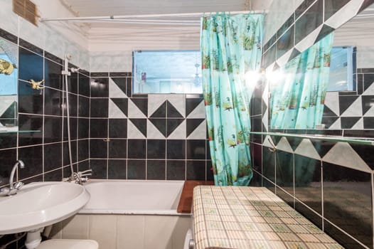 Russia, Moscow- June 11, 2019: interior room apartment. standard repair decoration in hostel. bathroom and toilet