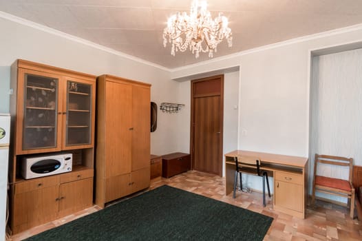 Russia, Moscow- June 11, 2019: interior room apartment. standard repair decoration in hostel