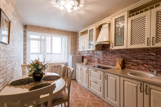 Russia, Moscow- June 11, 2019: interior room apartment. standard repair decoration in hostel
