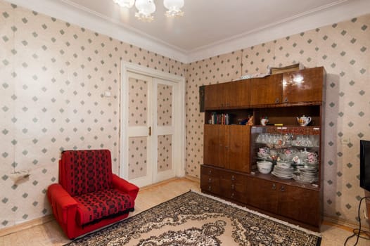 Russia, Moscow- June 11, 2019: interior room apartment. standard repair decoration in hostel