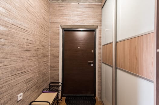 Russia, Moscow- June 11, 2019: interior room apartment. standard repair decoration in hostel. room doors, repair