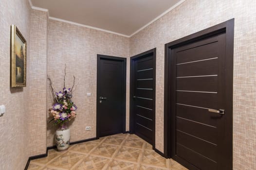 Russia, Moscow- June 11, 2019: interior room apartment. standard repair decoration in hostel. room doors, repair