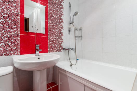 Russia, Moscow- June 11, 2019: interior room apartment. standard repair decoration in hostel. bathroom and toilet