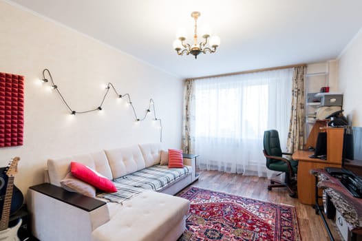 Russia, Moscow- June 11, 2019: interior room apartment. standard repair decoration in hostel