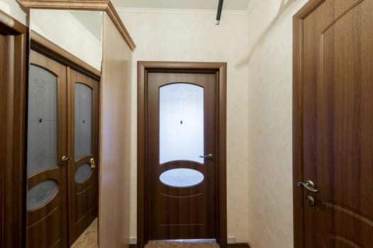 Russia, Moscow- June 11, 2019: interior room apartment. standard repair decoration in hostel. room doors, repair