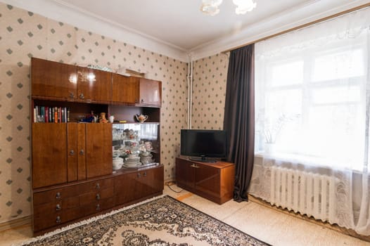 Russia, Moscow- June 11, 2019: interior room apartment. standard repair decoration in hostel