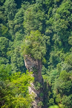 Vertical karst pillar rock formation as seen from the Enchanting terrace viewpoint, Avatar mountains nature park, Zhangjiajie, China