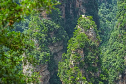 Vertical karst pillar rock formation as seen from the Enchanting terrace viewpoint, Avatar mountains nature park, Zhangjiajie, China