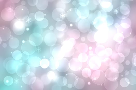 Abstract blurred festive delicate winter christmas or Happy New Year background texture with shiny light turquoise pink and bright bokeh lighted stars. Card concept.