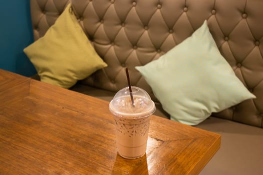 Interior design of coffee shop wooden table, stock photo