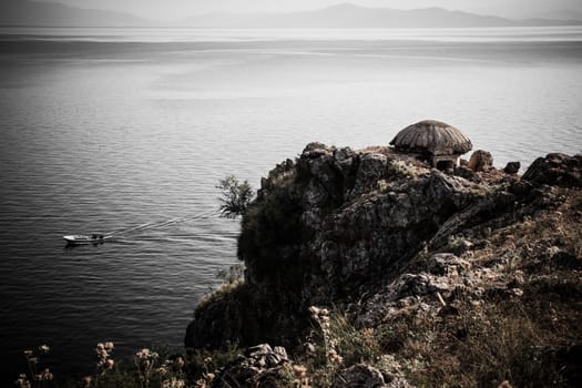 Old military bunker at Lake Ohrid in Lin village, Albania. Personal editing.
