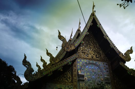 Chiang Mai , Thailand : September 14 2019 : Wat Ket Karam chapel decorated with stucco designs is very exquisite.
