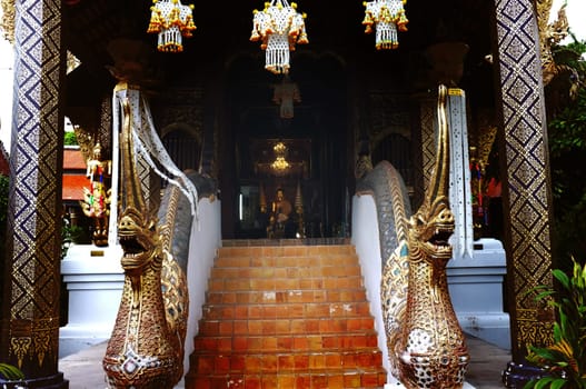 Chiang Mai , Thailand : September 14 2019 : Wat Ket Karam chapel decorated with stucco designs is very exquisite.