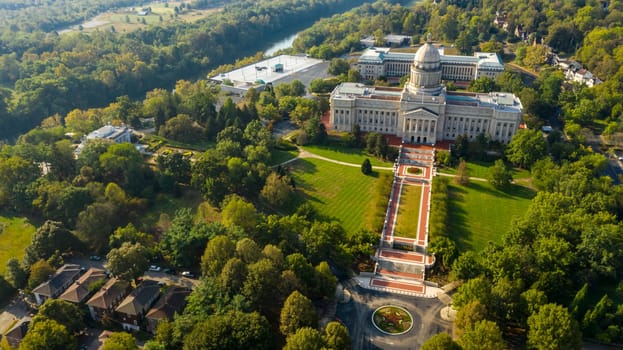 Colorful landscaping on the grounds at the capitol statehouse in Frankfort Kentucky USA