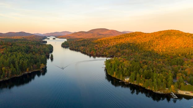 Fall color is more saturated at sunset near Long Lake Adirondack Park Mountains