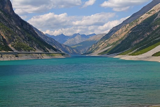 The Livigno lake in the Alps