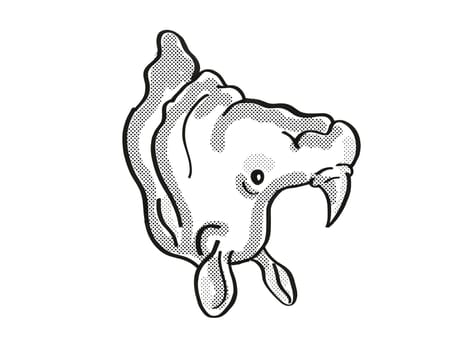 Retro cartoon mono line style drawing of head of a Greater one-horned rhino or Indian rhino, an endangered wildlife species on isolated white background done in black and white.