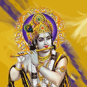 lord Vishnu krishna festival music flute hinduism culture mythology illustration