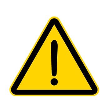 An attention exclamation warning hazard yellow danger sign isolated on white with clipping path