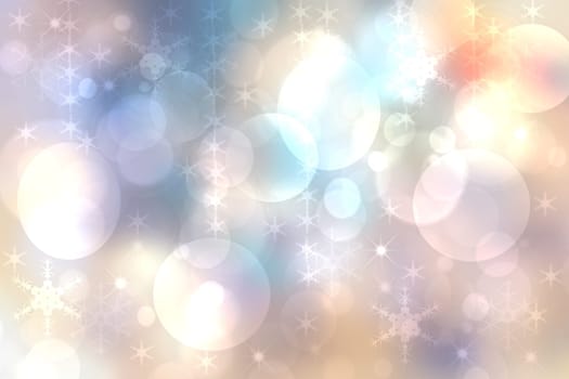 Abstract blurred festive delicate winter christmas or Happy New Year background texture with shiny light blue pastel and bright bokeh lighted stars. Card concept.