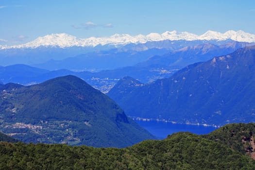 Mountains and snow on Lake Como