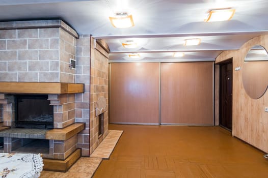 Russia, Moscow- June 11, 2019: interior room apartment. standard repair decoration in hostel. wooden country house