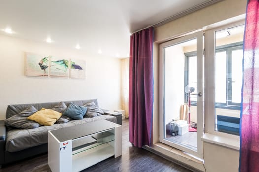 Russia, Moscow- June 11, 2019: interior room apartment. standard repair decoration in hostel