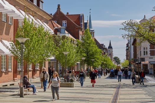 FREDERICIA, DENMARK - MAY 24, 2017: Summer morning view of streets in Fredericia city, Denmark. City was founded in 1650 by Frederick III, after whom it was named.