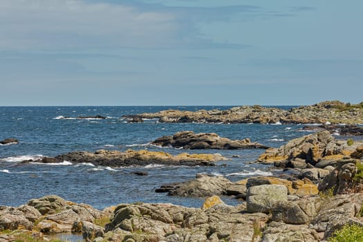 Coast line of Baltic Sea near the village of Svaneke on Island Bornholm in Denmark.