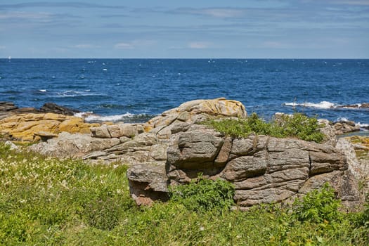 Coast line of Baltic Sea near the village of Svaneke on Island Bornholm in Denmark.