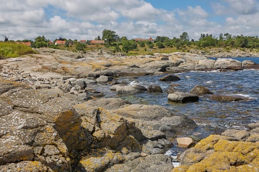 Coast line of Baltic Sea near the village of Svaneke on Island Bornholm in Denmark.