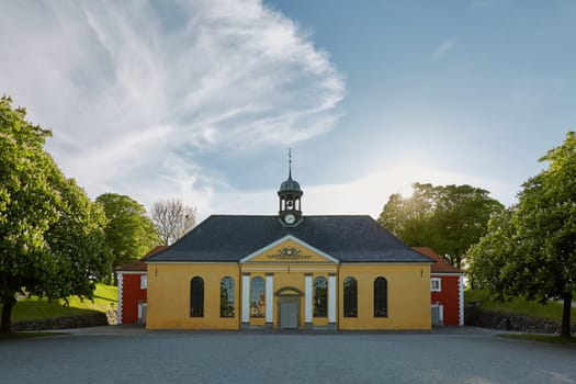 COPENHAGEN, DENMARK - MAY 25, 2017: Red houses in the historical Fortress Kastellet in Copenhagen