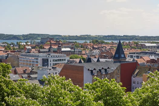 FREDERICIA, DENMARK - MAY 24, 2017: Summer morning view of streets in Fredericia city, Denmark. City was founded in 1650 by Frederick III, after whom it was named.
