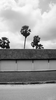 That inghang stupa temple Laos architecture wall grass black white
