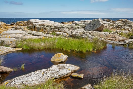 Coast line of Baltic Sea near the village of Svaneke on Island Bornholm in Denmark.