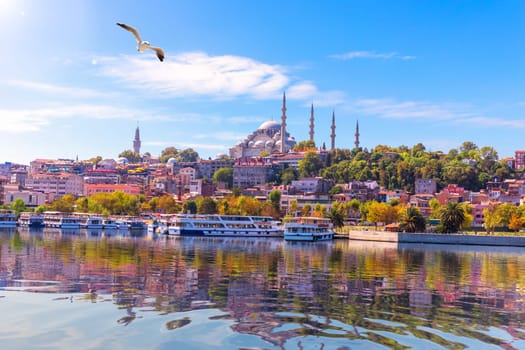 View on the Suleymaniye Mosque from Eminonu pier, Istanbul.