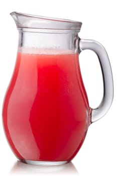 Pitcher of freshly pressed watermelon juice or smoothie, isolated
