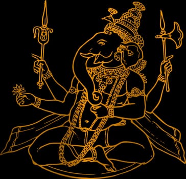 lord faith mythology asia Ganesha hindu bless god golden illustration black background